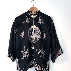 Vintage 1950s Baihua Embroidered Silk Rayon Chinese Jacket Hand Sewn Phoenix
